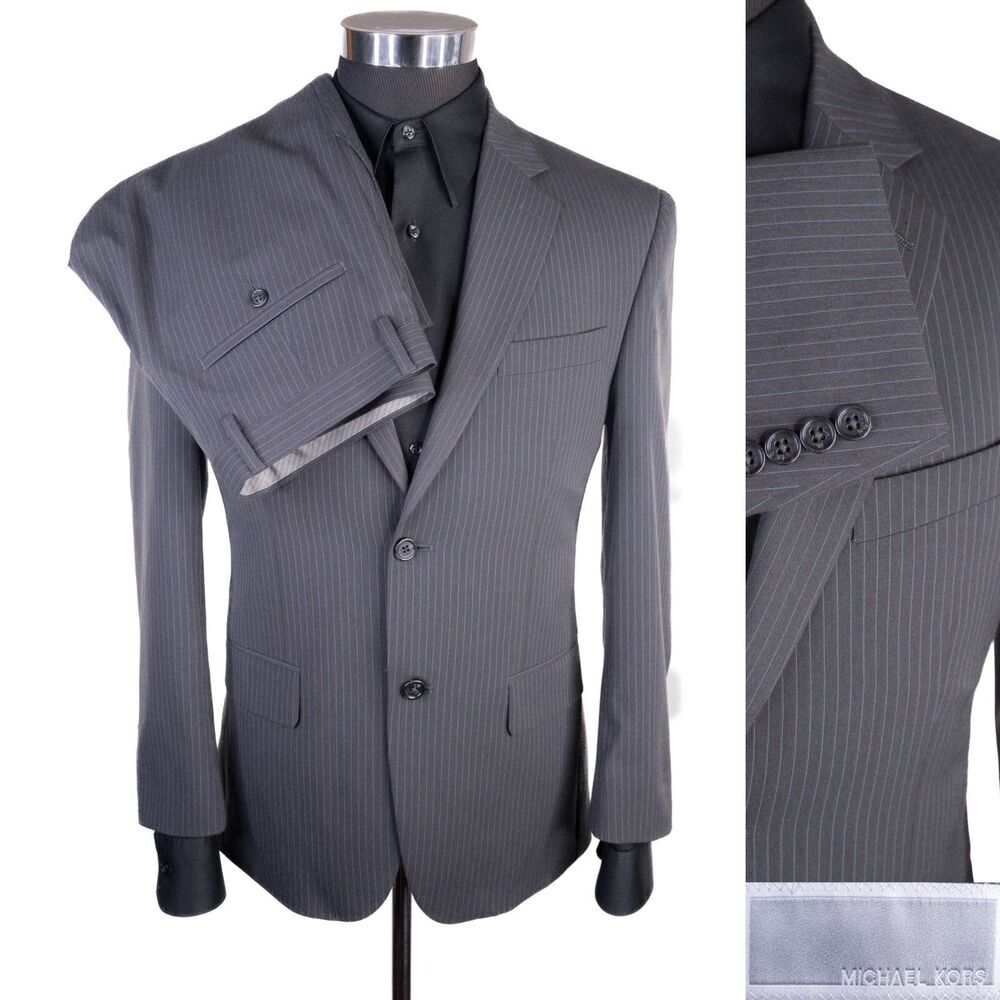 MICHAEL KORS Mens 2 Piece Suit Jacket Striped Gray Blazer Sz 37S Pants 32X31 EUC